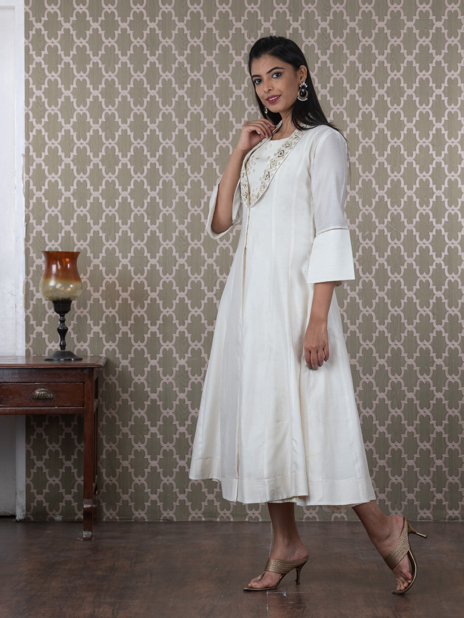 Order Xmas Special Aline Kurti With Sequence And Thread Work (White U)  Online From Krazy Beads
