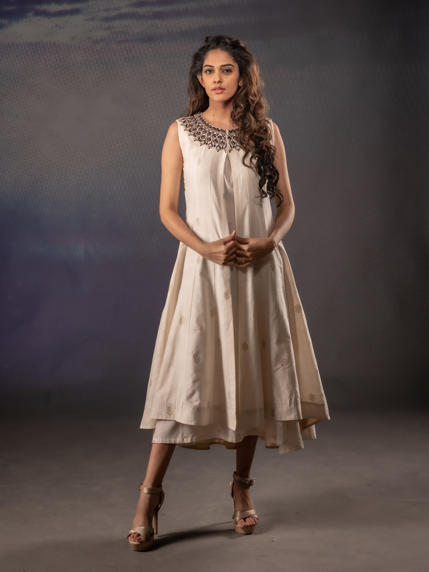 Fashor White Embroidered Kurti Sharara Set