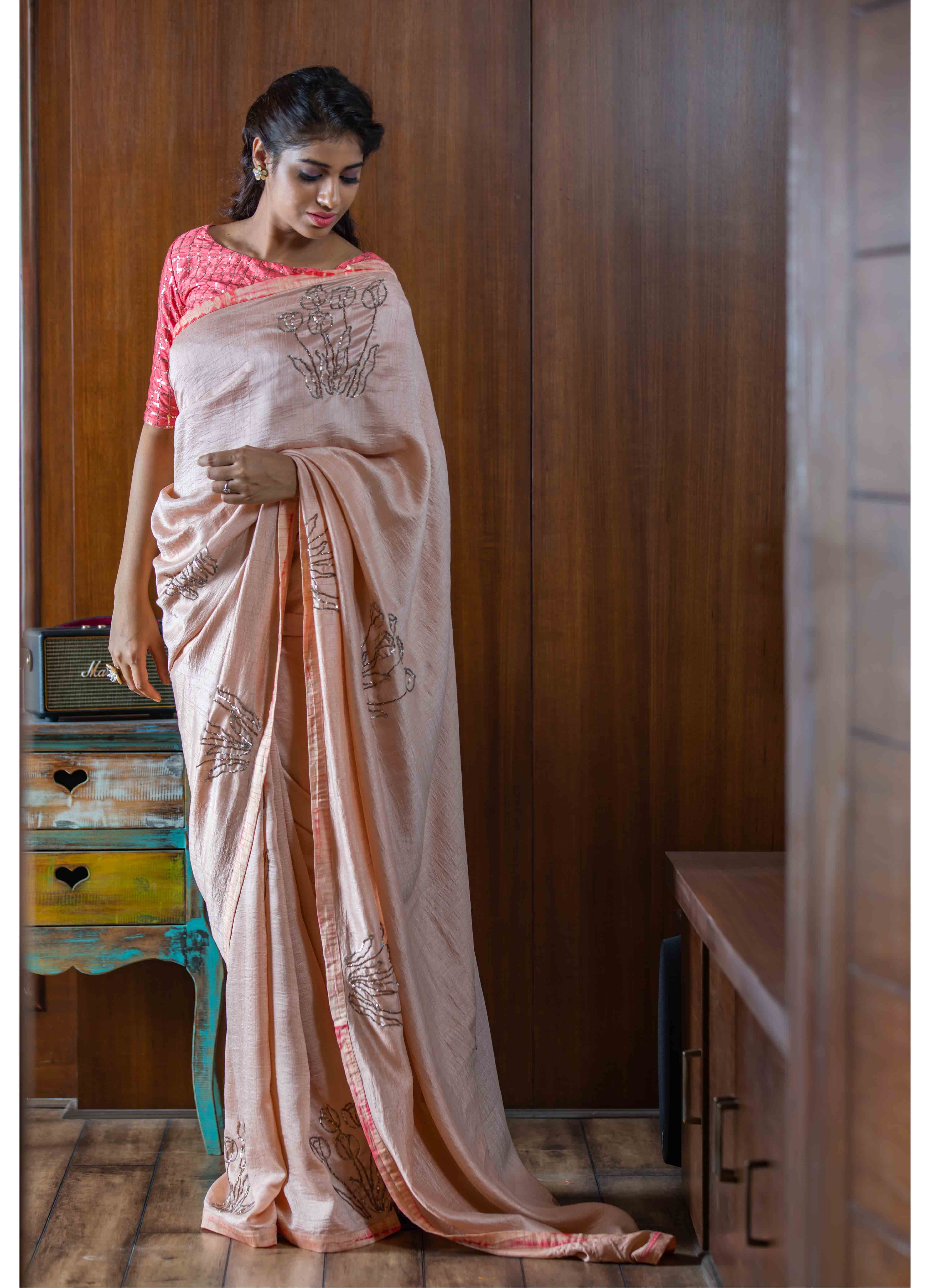 Peach Silk Saree With Blouse 161603