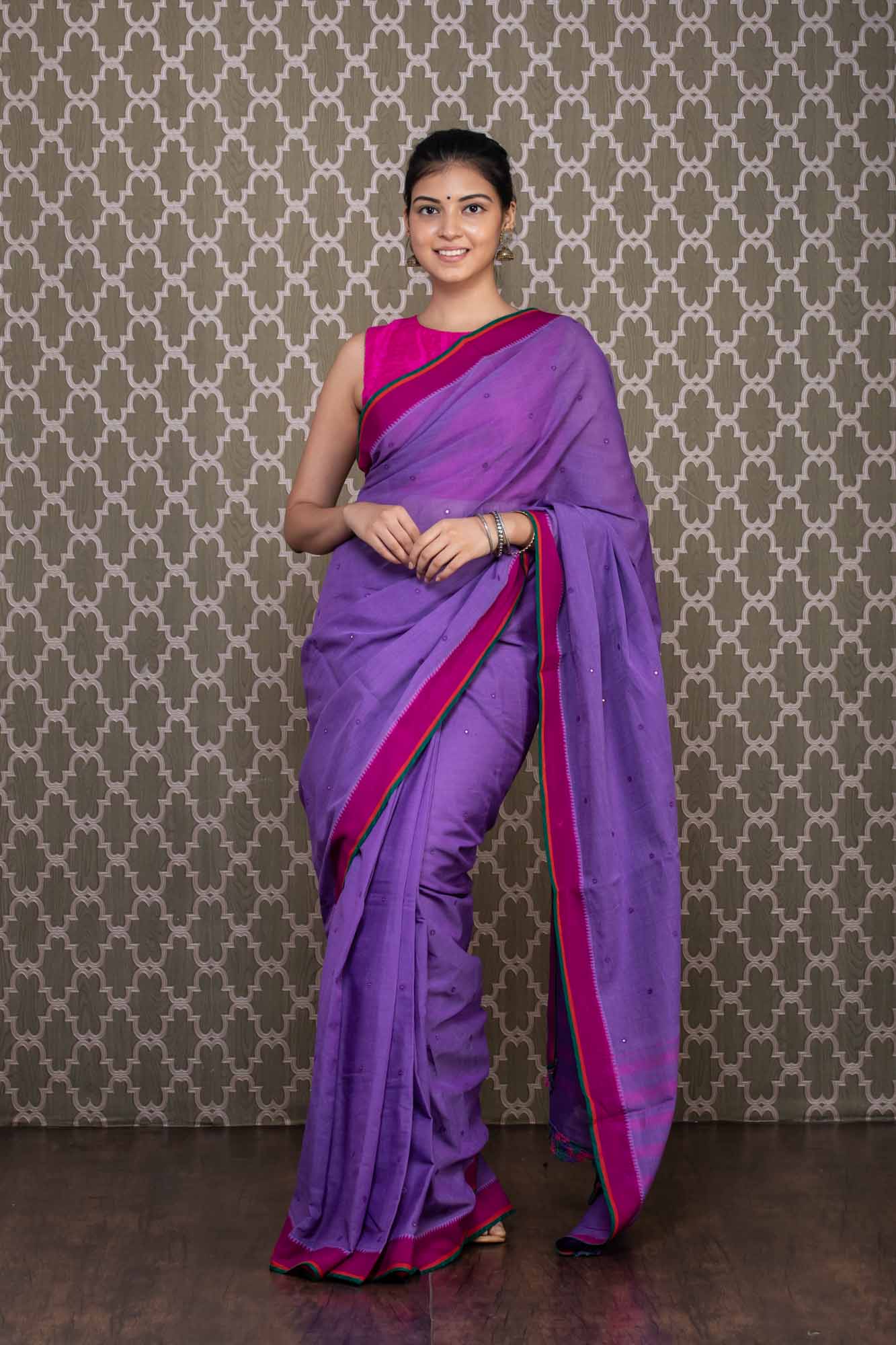 Purple Handloom Cotton Saree with Thread Embroidery Mamatha Tulluri