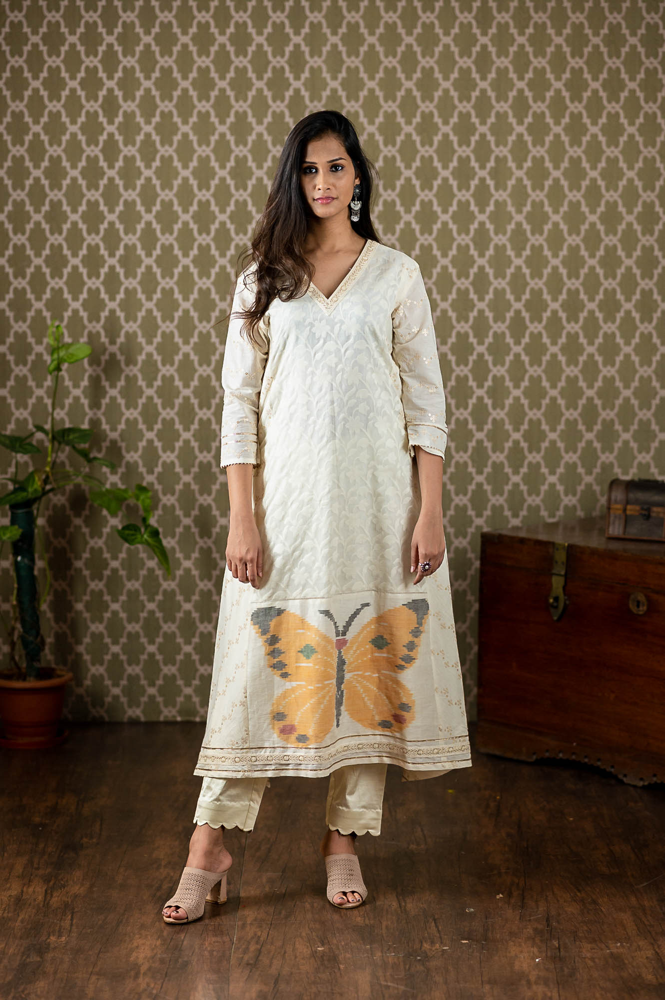 Navy Blue Ikkat Kurta with Embroidery – thekurtalady