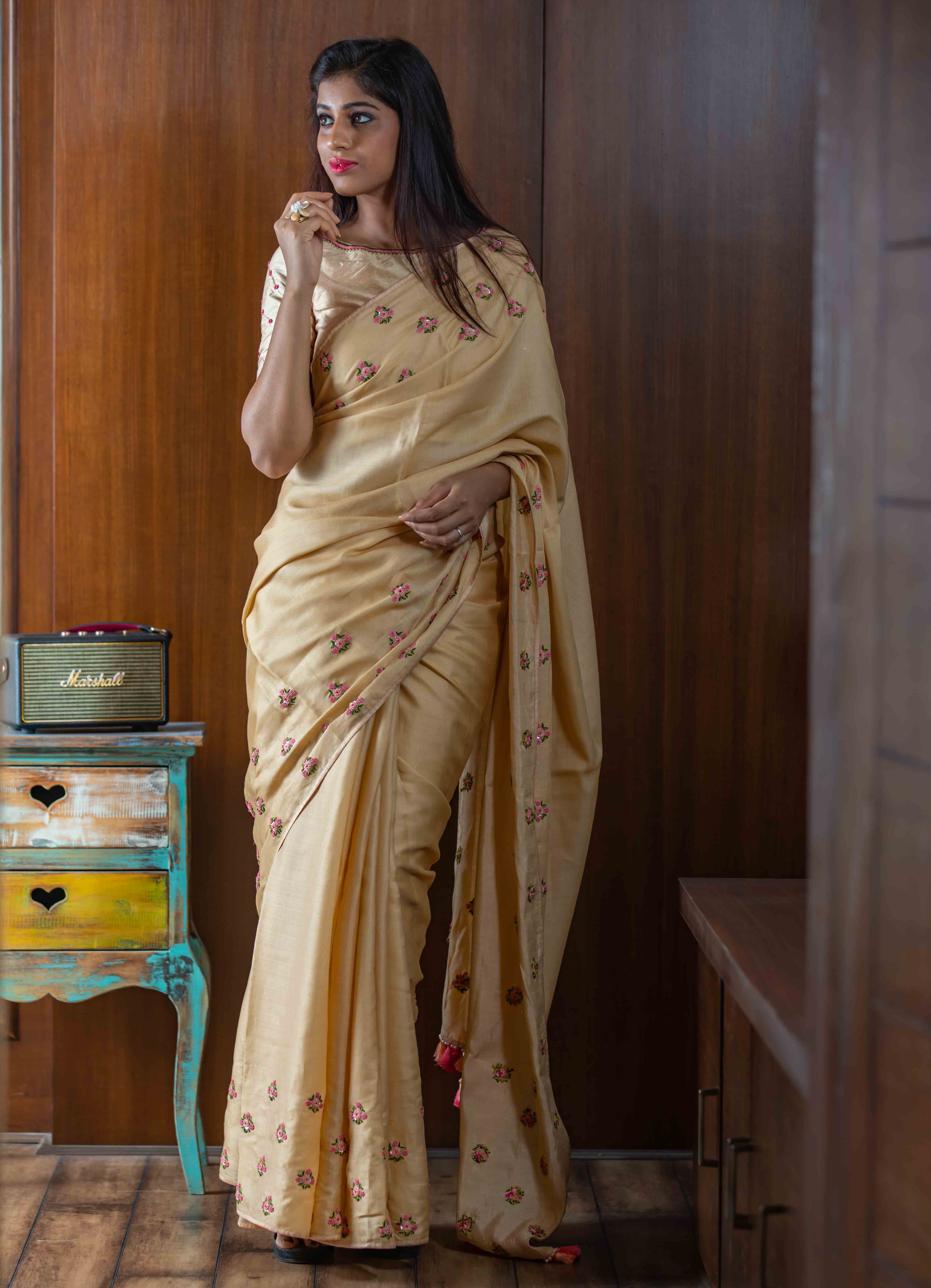 beige colour saree blouse