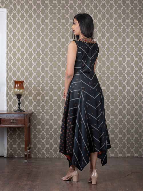 Black A-Line Cotton Sleeveless Kurti Dress | Mamatha Tulluri
