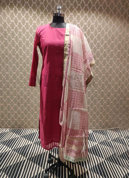 Cotton Top with maheshwari Dupatta