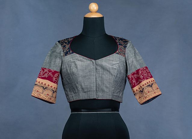 Blue Pattern Blouse with Hand Embroidery | Mamatha Tulluri Blue Pattern Blouse with Hand Embroidery | Mamatha Tulluri