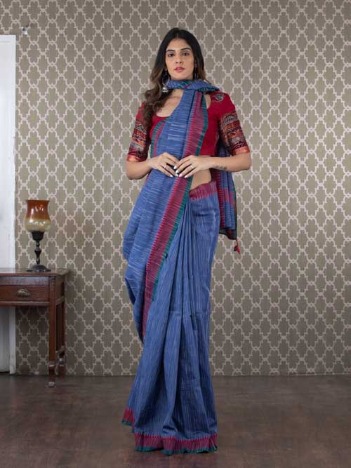 Handwoven Indigo Cotton Sari