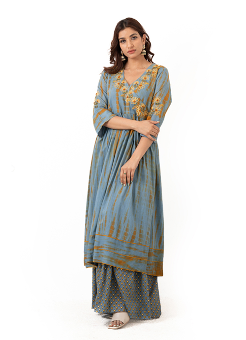 Dori embroidered mul cotton kurta with printed pants