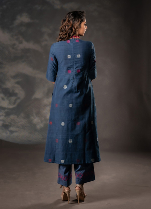 Buy Dark Blue Printed Gillet With Sleeveless Kurta And Parallel Pants  Online  Aurelia