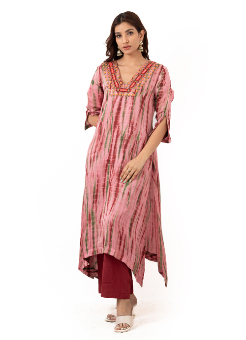Sequin embroidered linen Chanderi top with straight cut pants